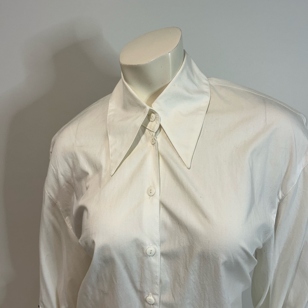 Elegant White Button Down Shirt with Black bow by Marcella NY❤️4 - Picture 3 of 14